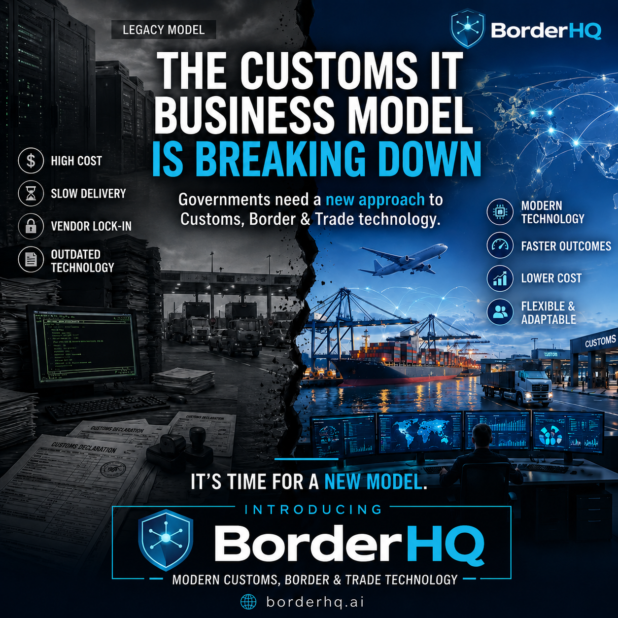 The Customs IT Business Model Is Breaking Down — legacy vs modern BorderHQ approach